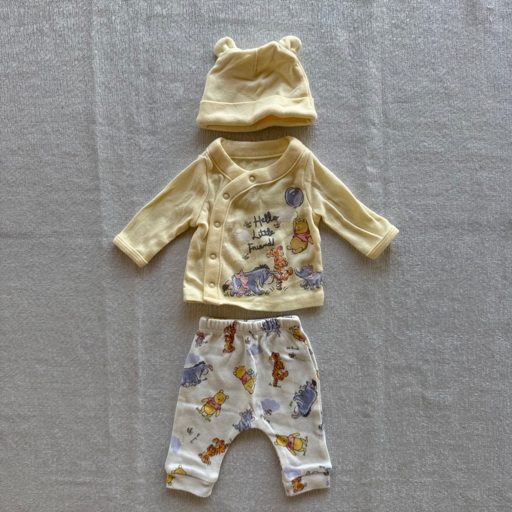 3pc Disney Baby Preemie Winnie the Pooh Yellow Top Pants Hat Set